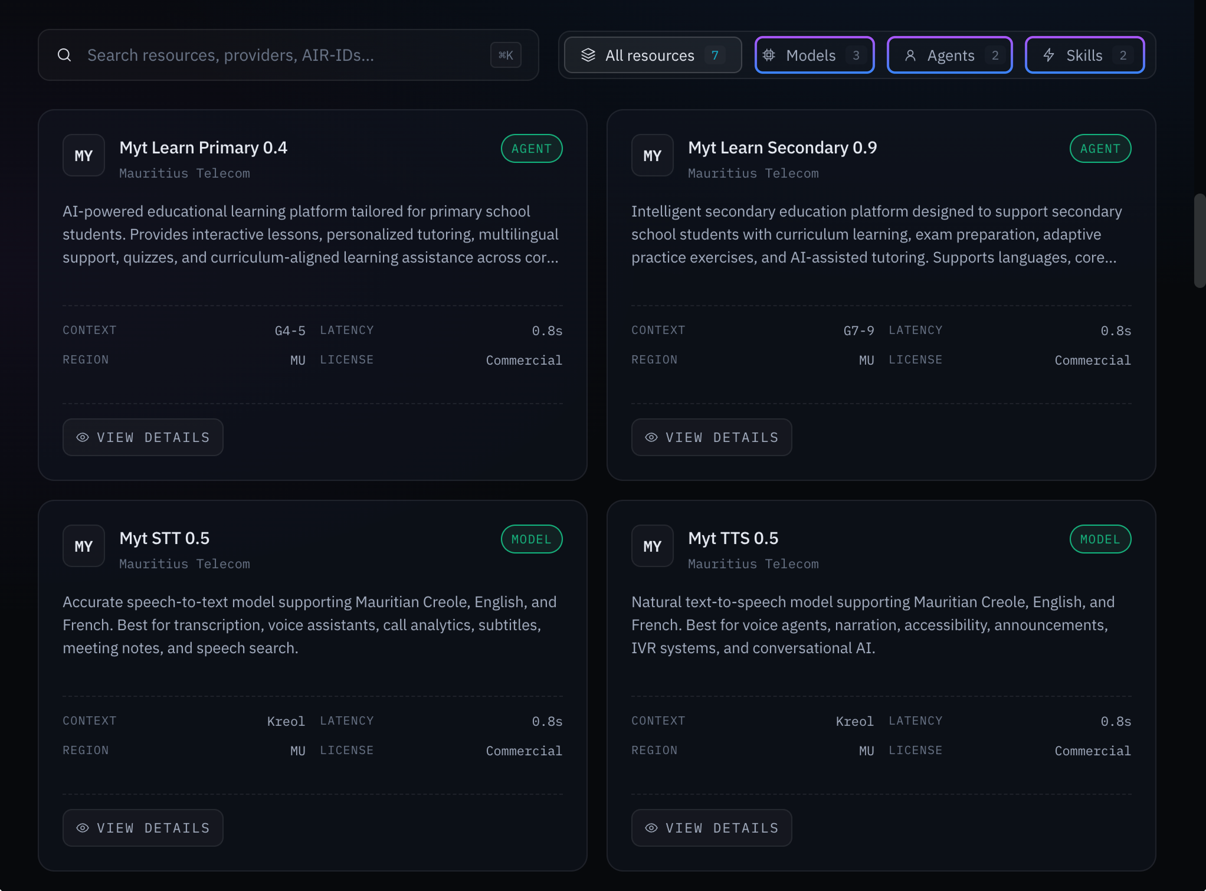 Registry resources listing